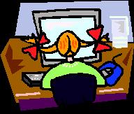 Graphic of a girl at a computer